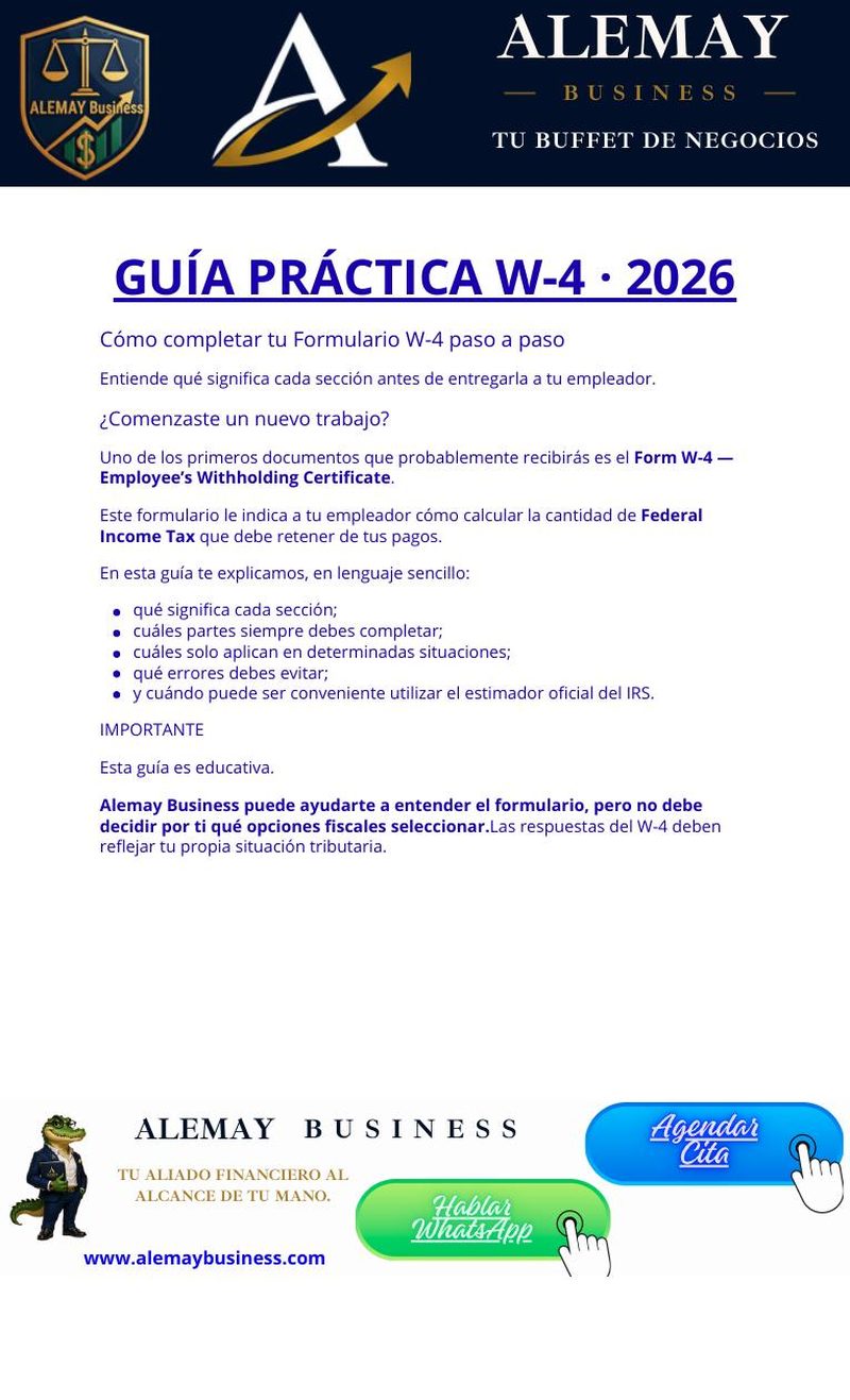 Portada de la Guía Práctica W-4 2026 de Alemay Business